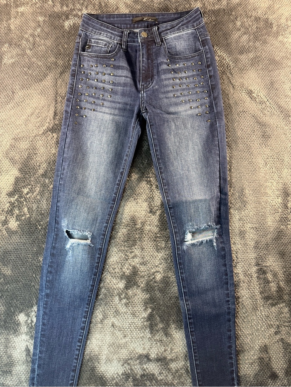 KanCan Dark Blue Studded Distressed High-Rise Skinny Jeans